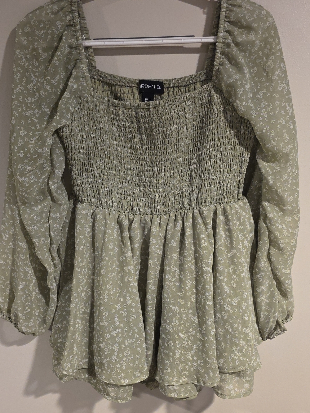 Arden B Sage Green Smocked Floral Romper